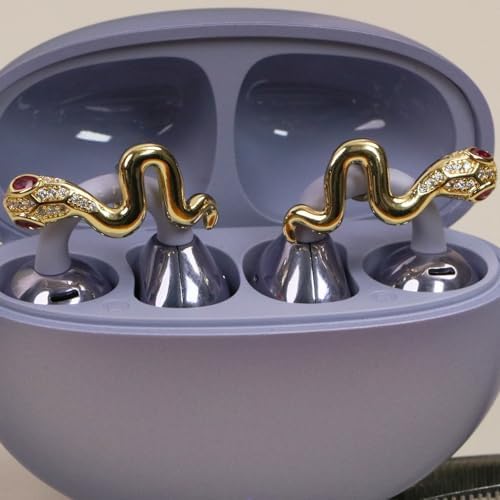 Transform Your Slim Earphones with Elegant Rhinestone Clip-On Ear Pads – Luxurious Zirconia Decor for a Stylish Audio Upgrade, Detachable Golden Snake Design, Perfect Comfort and Enhanced Compatibility for Fashion-Forward Listeners