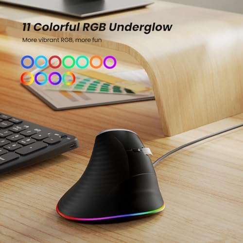 Nulea M504 Ergonomic Wired Vertical Mouse with 4 Adjustable DPI Settings and 11 RGB Lighting Modes – Ultimate Comfort and Precision for Laptop, PC, Desktop, and Mac Users
