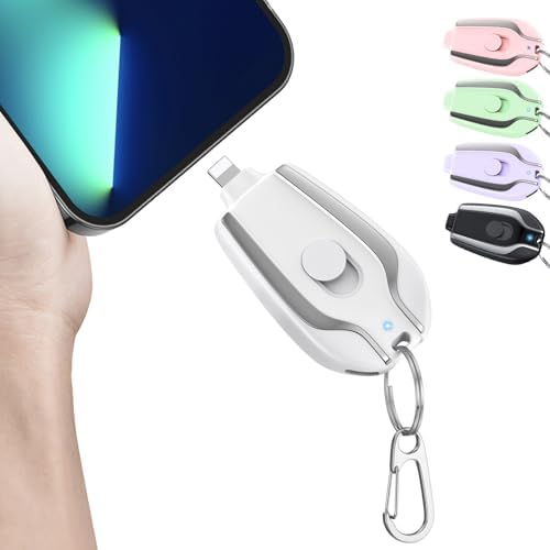 Compact Keychain Portable Charger – 2200 m Ah Emergency Power Bank for i Phone 14/13/12/11/XS/XR/8/7/6 Series – Ultra-Lightweight Fast Charging Battery Pack with Pass-Through Function and Multi-Protection Features – Ideal for On-the-Go Power Backup – White