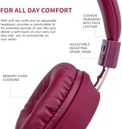 Olyre Lightweight Wine Red Kids Headphones – Ergonomic Wired Earphones for Toddlers – Superior Audio Quality with Tangle-Free Design – Comfortable, Durable & Stylish for School, Travel, and Home Use – Ideal for Young Listeners and Seamless Compatibility with Tablets and Smartphones
