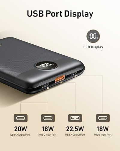 VEEKTOMX Compact 10000 m Ah Mini Power Bank – Ultra-Fast PD 22.5 W USB-C Charger for i Phone, Samsung, Google Pixel – Stylish Purple Travel Essential for On-the-Go Power and Versatile Device Compatibility