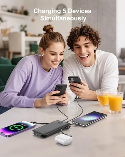 Revolutionize Your Charging Experience with ANOUV 10,000 m Ah Portable Power Bank – Built-in Cables & AC Plug for Fast, On-the-Go USB-C Charging, Compatible with i Phones and All Smart Devices – LED Display for Real-Time Battery Monitoring – The Ultimate Travel Essential for Efficiency and Convenience