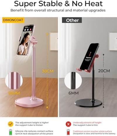 DIMONCOAT Adjustable Aluminum Alloy Cell Phone Stand – White, Universal Compatibility with 4-7 inch Devices, 180° Flip & 360° Rotation – Enhanced Compatibility and Speed