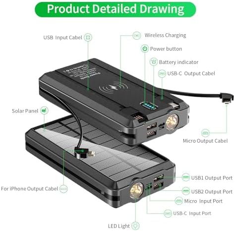 Ultimate Solar Power Bank 52800 m Ah Portable Charger with Fast 5 V/3 A Charging, Built-in 4 Cables, Dual Outputs & LED Flashlight – Perfect Outdoor Companion for Camping, Travel & Everyday Use