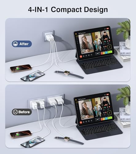 40 W USB-C Power Hub Duo: Versatile Fast Charging Station with 4 Ports for i Phone, i Pad, Air Pods & Apple Watch – Compact Travel Charger with Safety Features for Efficient Device Charging