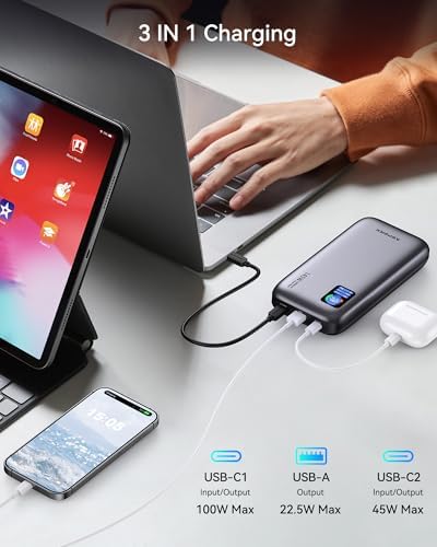 Asper X 24,000 m Ah Power Bank – 145 W High-Speed Portable Charger with Smart TFT Display and PD 3.1 Fast Charging, 3 USB-C Ports for Mac Book, i Phone 16/15/14/13, Dell XPS, Galaxy S24, Steam Deck – Ultimate Power Solution for Travelers and Gamers