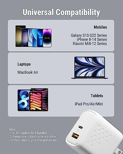 VOLTME 35 W Dual USB-C Wall Charger – Compact Fast Charging Power Adapter with PPS Technology for i Phone 14/13, Mac Book Air, i Pad Pro & Galaxy Devices – Portable & Foldable for Home, Office, and Travel Power Needs