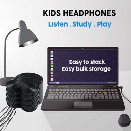 Classroom Headphones Bulk Pack – 10 On-Ear Student Headsets with Superior Stereo Sound, Comfortable Swivel Ear Pads for Engaging Learning and Online Classes – 3.5 mm Compatible for Ultimate Convenience (Black) – Perfect for Schools, Libraries, and Group Learning Activities