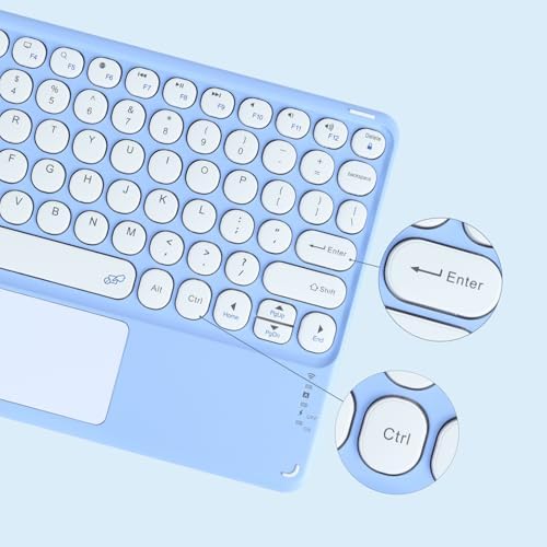 Ultra-Slim 10-Inch Wireless Bluetooth Keyboard with Touchpad – Rechargeable & Portable Universal Keyboard for i OS, Android & Windows Devices – Effortless Typing on the Go in Sleek White Finish