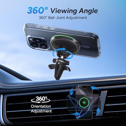 for Magsafe Car Mount, 15W Magnetic Wireless Charger for iPhone, Magsafe Air Vent Car Holder Charger for iPhone 16 Pro Max/16/15/14 13 12, Samsung S25/S25+/Ultra, LED RGB Design – Enhanced Compatibility and Speed