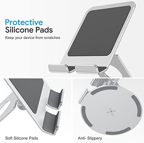OMOTON 360-Degree Rotating Tablet Stand – Adjustable and Foldable i Pad Holder for Ultimate Versatility in Drawing and Viewing – Compatible with i Pad Pro, Air, Mini, and More – Modern Silver Design for Enhanced Workspace Aesthetics and Productivity