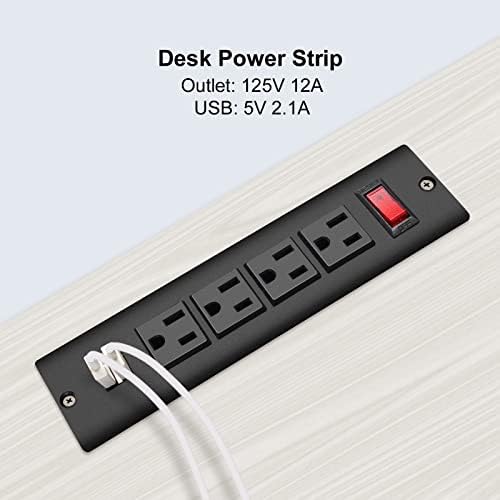 Sleek Recessed Power Strip with Dual USB Ports – Flush Mount Desktop Outlet for Effortless Power Access in Kitchen, Office, or Conference Room – Ultimate Surge Protection and Fast Charging Solution for Modern Spaces