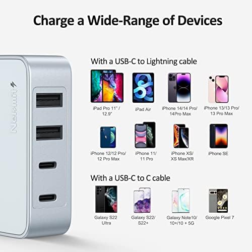 Nekmit 52 W Ultra-Compact 4-Port USB C Fast Charger – Dual 20 W Power Delivery & Dual USB Ports for Rapid Charging of i Phone 13, Galaxy, Pixel, i Pad Pro & More – Sleek Design for Home, Office & Travel Efficiency