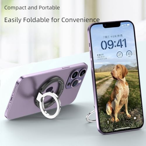 Magnetic Phone Ring Holder with 360° Rotation & 90° Foldable Kickstand – Strong Magnetic Suction, No-Residue Feature, Perfect for i Phone 16 Pro Max, 15, 14, 13, 12 & Mag Safe Accessories (White) – Elevate Your Mobile Functionality and Convenience