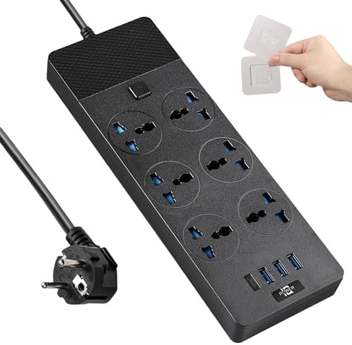 Jumpso 3000 W Universal Power Adapter with 4 Fast-Charging USB Ports (1 USB-C) – 6 ft Heavy-Duty Extension Cord for Global Travel & Home Office Use – Versatile Power Strip with International Outlets, Safe Overload Protection, and Sleek Design for Effortless Device Connectivity