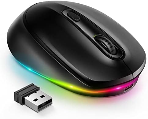 seenda Rechargeable Wireless Mouse with LED Rainbow Lights – Ergonomic, Quiet Click Design for Laptops, PCs, and Chromebooks – Perfect for Kids and Professionals Alike – Portable Purple Accessory for Enhanced Productivity and Style