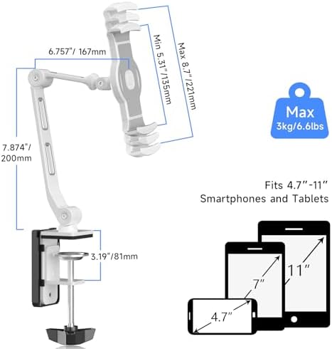 Suptek Adjustable Aluminum Alloy Cell Phone Desk Mount Stand – Versatile 360° Rotating Holder for i Pad, i Phone, Samsung & Asus (4.7-11 inches) – Perfect for Home, Office, or Kitchen Use – Unmatched Stability & Comfort for Daily Tasks