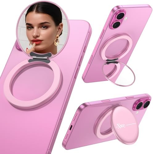 Cell Phone Stand Compatible with Magsafe Mirror Mount [Anti-Scratch & Portable] Girls Women Magnetic Travel Makeup Mirror Desk Fits for iPhone 16/15/14/13/12 Plus Pro Max (Pink) – Enhanced Compatibility and Speed