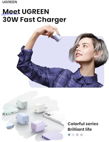 Ultra-Fast UGREEN 30 W USB C Charger – Foldable Ga N Power Adapter for i Phone 16/15/14/13 & Galaxy S25/S24/S23 – Compact Wall Charger with Programmable Power Supply for Optimal Charging Performance – Perfect for Travel & Everyday Use