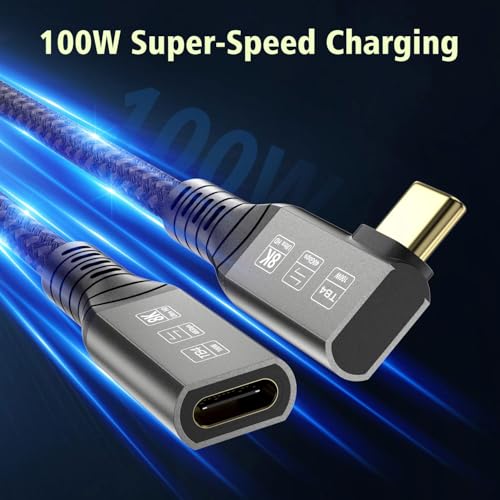 USB-C 4FT 40Gbps Braided Cable – 90 Degree, 8K Display, 100W Charging, Compatible with Thunderbolt 4/3 USB4/3, MacBook Pro, External SSD, eGPU – Enhanced Compatibility and Speed