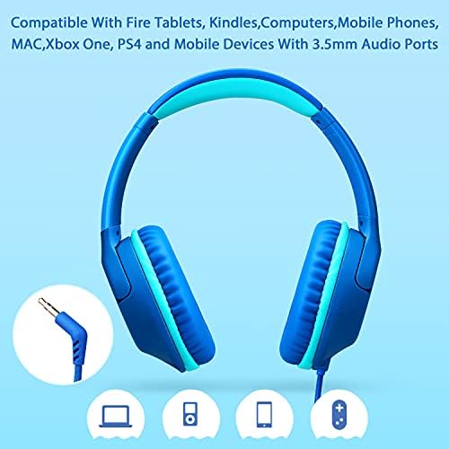 Volume-Limited Over-Ear Kids Headphones – Safe 94 d B Design for Ear Protection – Ultra-Lightweight & Foldable – Perfect for School, Gaming, and Daily Adventures – Trendy Blue Color Compatible with Tablets, PCs, and Smartphones