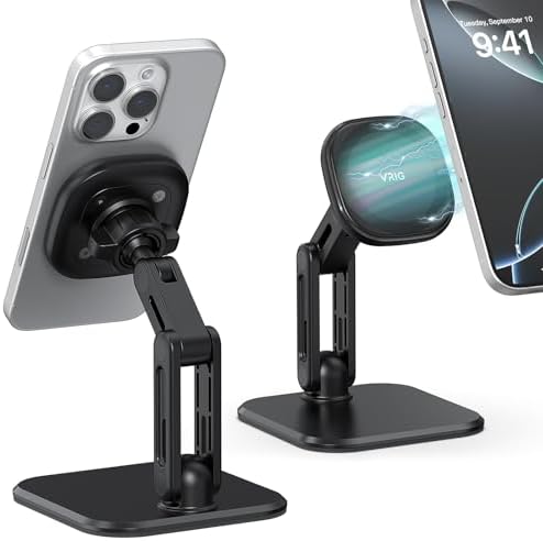 Elevate Your Workspace with the VRIG Magnetic Phone Holder for Desk – Adjustable i Phone Stand Compatible with i Phone 16, 15, 14, 13, 12 Pro Max & Mag Safe Cases – Foldable, Portable Design for Enhanced Productivity and Seamless Viewing Experience