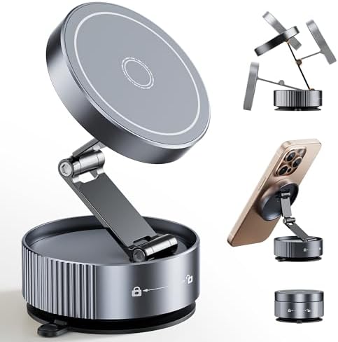 Upgrade Your Driving Experience with the Versatile 360° Magnetic Phone Holder – Mag Safe Compatible Suction Cup Mount for All Smartphones & Vehicles – Sleek Grey Finish for Enhanced Stability and Effortless Access