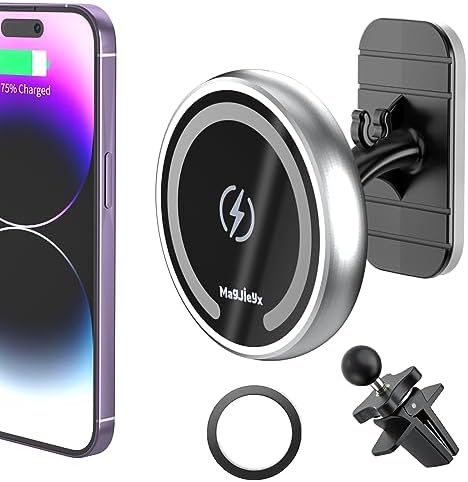 Mag Safe Car Mount Charger for i Phone 12-16 Pro, Pro Max, Plus & Mini – Fast 36 W QC 3.0 Wireless Charging with Strong Magnetic Hold for Dashboard and Vent – Sleek Dark Black Design for Ultimate Device Security and Accessibility on the Road
