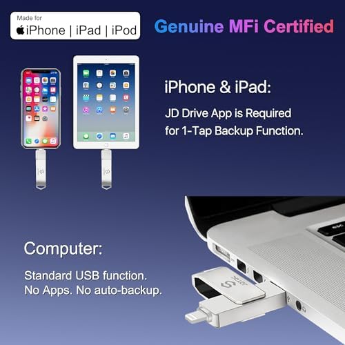 Genuine Apple MFi Certified 128 GB i Phone USB Flash Drive – Real Storage for Effortless Photo Backup & Video Transfer – Lightning Connector with Encrypted Auto Backup – High-Speed, Seamless Compatibility for i Pad & i Phone – Say Goodbye to Fake MFi Clones!
