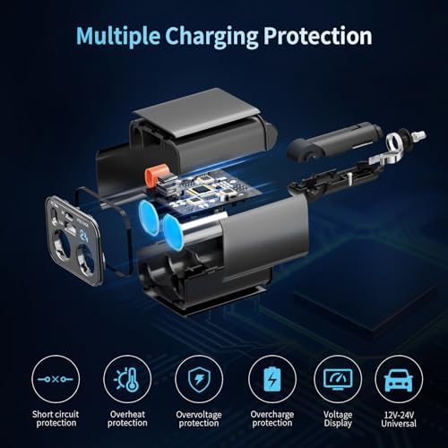 Paiholy Advanced 5-in-1 Retractable Car Charger with Dual USB Ports and Dual Cigarette Lighter Outlets – 159 W Fast Charging Solution for i Phone and All Car Electronics – Clutter-Free Design for Ultimate Travel Convenience