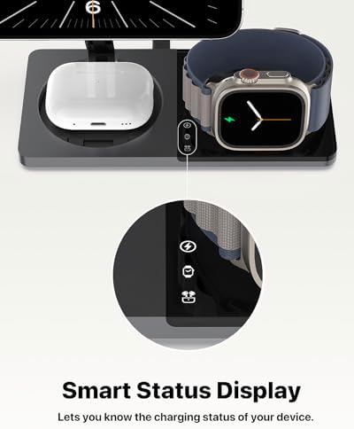 Ultimate 3-in-1 Wireless Charging Station for Apple Devices – Fast Mag Safe Charger for i Phone 12-16, Air Pods & Apple Watch with Foldable Stand – Travel-Friendly, Space-Saving Solution for Home & Office Decor