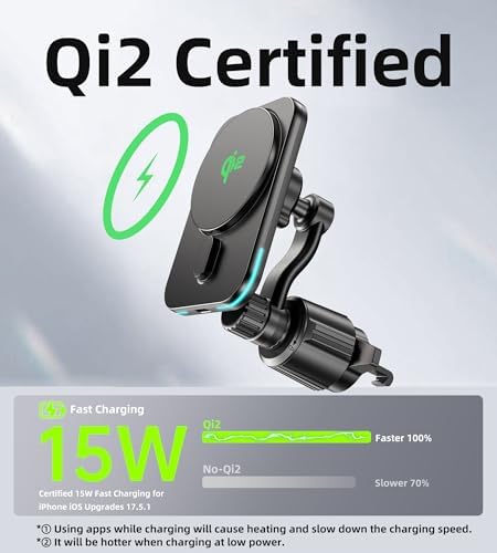 Effortless Charging on the Road: Qi2-Certified 15 W Mag Safe Car Charger Mount for i Phone 16/15/14/13/12 Pro Max Plus & Galaxy S25 – Secure Magnetic Holder for Fast, Reliable Performance and Enhanced Compatibility