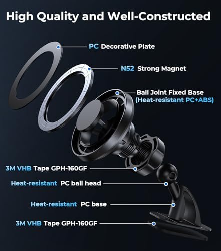 Revolutionary Qi2 Mag Safe Car Mount for i Phone 16 Pro Max – 2-in-1 Dashboard & Air Vent Holder with Strong Adhesive, Heat-Resistant Design, 360° Rotational Capability & Magnetic Convenience for Enhanced Driving Safety and Seamless Access to Navigation & Music