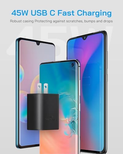 Dual Pack 45 W USB-C Fast Charger with 6 FT Type C Cable – Optimal Charging Solution for Samsung Galaxy S24/S23/S22 Series – High-Efficiency Charger Block for Rapid Power Delivery and Enhanced Device Compatibility – Ideal for Home and Travel