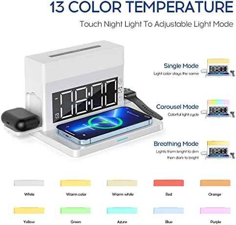 Revolutionize Your Charging Routine: 6-in-1 Wireless Charging Station with 65 W USB-C Fast Charger and Magnetic Touch Night Light – Perfect for i Phone 15/14/13/12/11/XS, Samsung Galaxy, Air Pods & Apple Watch – Streamlined Design with Integrated Alarm Clock for Modern Living