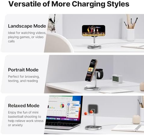 X85 Magnetic 3-in-1 Wireless Charger Stand – Versatile Charging Station for i Phone 16/15/14/13/12, Apple Watch S10/Ultra/9/8/7 & Air Pods 4/3/2/Pro – Adjustable Viewing Angles with Unique Basketball Court Design – Fast Charging Solution for Tech Enthusiasts