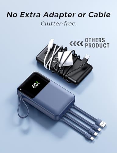15000 m Ah Portable Power Bank with Built-in Multi-Cables, 22.5 W Fast Charging, and 6 Output Ports – Ultra-Slim Travel Battery Pack with Smart LED Display for i Phone 16/15/14/13, Samsung, and More – Perfect for On-the-Go Charging and Air Travel Safety