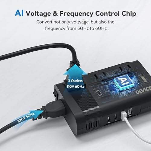 Global Travel Power Converter – DOACE 350 W Voltage Transformer for 220 V to 110 V Conversion with 50 Hz to 60 Hz Frequency Adjustment – Lightweight Universal Adapter for Seamless Device Compatibility Worldwide