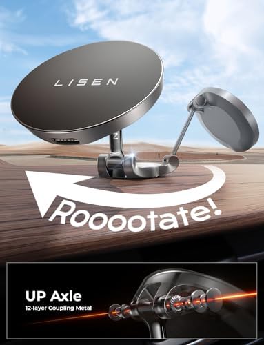 LISEN Mag Safe Car Mount Charger – Effortless 360° Rotation & Ultra-Strong Magnetic Hold for i Phone 15, 16 Pro Max | Fast Wireless Charging Solution | Sleek Black Design for Ultimate Driving Convenience | Hands-Free Navigation & Seamless Integration with Mag Safe Technology