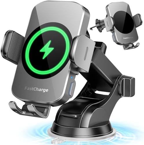 Smart Wireless Car Charger & Auto-Clamping Phone Holder – Fast Charging 3-in-1 Mount for i Phone 11-16 & Samsung Galaxy S23-S9+ – Enhanced Compatibility, Hands-Free Navigation, and Adjustable Viewing Angles for Optimal Convenience