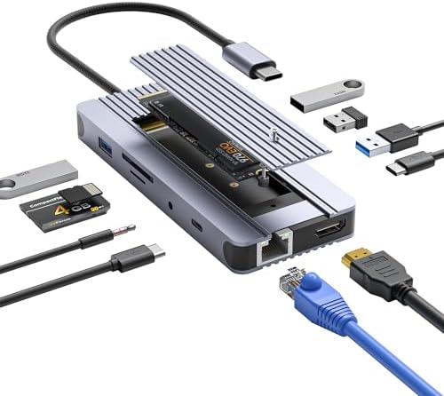 Revolutionary 8-in-1 USB-C Hub with M.2 NVMe/SATA SSD Enclosure – Experience Blazing 10 Gbps Data Transfer, Crystal-Clear 4 K HDMI Output, and Robust 100 W Power Delivery – Ultimate Connectivity Solution for XPS Users and Tech Savvy Professionals