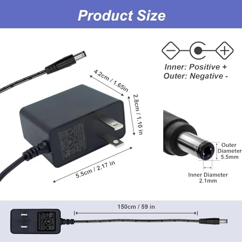 Universal 12 V 12 W AC/DC Power Supply Adapter with 5 FT Cord – Versatile Power Solution Featuring 9 Interchangeable Jacks for Seamless Connectivity – Perfect for LED Strip Lights, Bluetooth Speakers, GPS Devices, Webcams, and Routers – Reliable and Efficient Performance for Home and Office Use