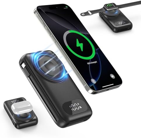 High-Capacity 26800 m Ah Magnetic Power Bank – Versatile 6-in-1 Wireless Charger for i Phone 16/15/14/13/12, Samsung & Android Devices – Built-in Cables, i Watch Compatibility, and Ultra-Fast Charging in Sleek Black Design for On-the-Go Convenience