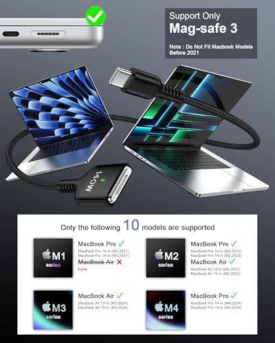 140 W Magnetic USB-C to Mag Safe 3 Charger for Mac Book Pro & Air – 6 Feet Long Fast Charging Cable for Enhanced Performance and Compatibility – Ideal for 16/14 Inch Mac Book Pro and 15/13 Inch Mac Book Air – Durable, Reliable Power Solution for On-the-Go Users
