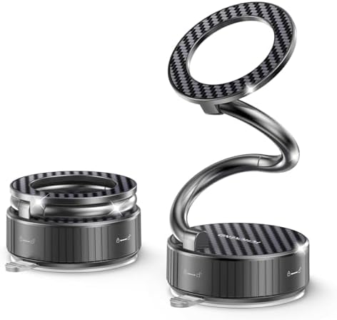 Mag Safe-Compatible Car Phone Holder with Strong Vacuum Magnetic Suction – Ultra-Long Adjustable Metal Arm & 360° Rotating Mount for All Smartphones – Sleek Carbon Fiber Design for Enhanced Stability, Convenience, and Safety on the Go