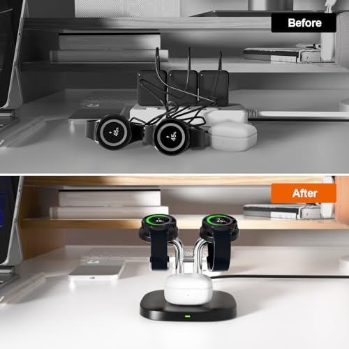 Swan Scout 704 S Dual Watch Charger – 3 in 1 Wireless Charging Station for Samsung Galaxy Devices, Fast Charge Your Galaxy Watch Ultra, Buds 3 Pro, and More with Enhanced Compatibility and Safety Features