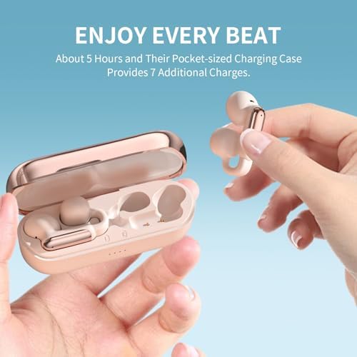 Rose Gold Bluetooth 5.4 Wireless Clip-On Earbuds – Lightweight Open Ear Sports Headphones for Enhanced Sound Quality and All-Day Comfort, Ideal for Active Lifestyles and Clear Voice Communication