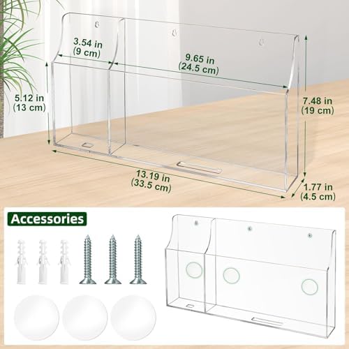 VANCORE Clear Wall Mounted Phone Holder Acrylic Remote Control Holder Media Organizer Caddy with Holes for Charging Phone Tablet Holder (Two Compartments) – Enhanced Compatibility and Speed