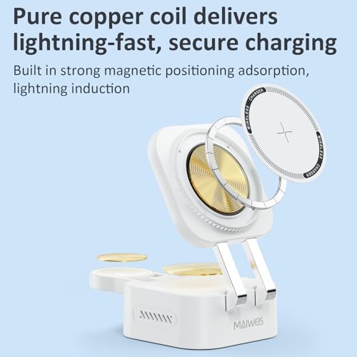 Magnetic 3-in-1 Wireless Charging Station for Apple Devices – Foldable & Portable Charger with Retractable Cable Stand for i Phone 16/15, Apple Watch, Air Pods (Black) – Enhanced Speed, Smart Safety System, and Adjustable Viewing Angles