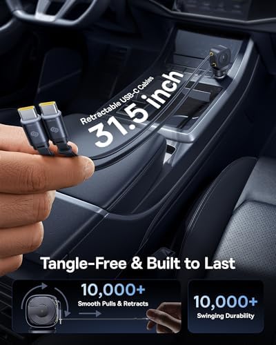 Baseus 163 W Retractable Car Charger – Ultimate Fast Charging Solution with Dual USB-C Cables for i Phone 16/15/14 Pro Max & Samsung Galaxy S25 Ultra – Compact Design, Enhanced Speed & Universal Compatibility for All Devices